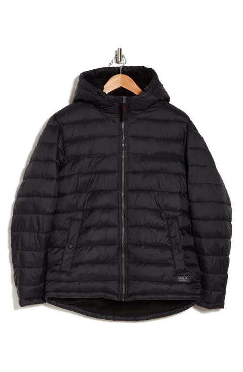 Water Resistant Hooded Faux Shearling Lined Puffer Jacket