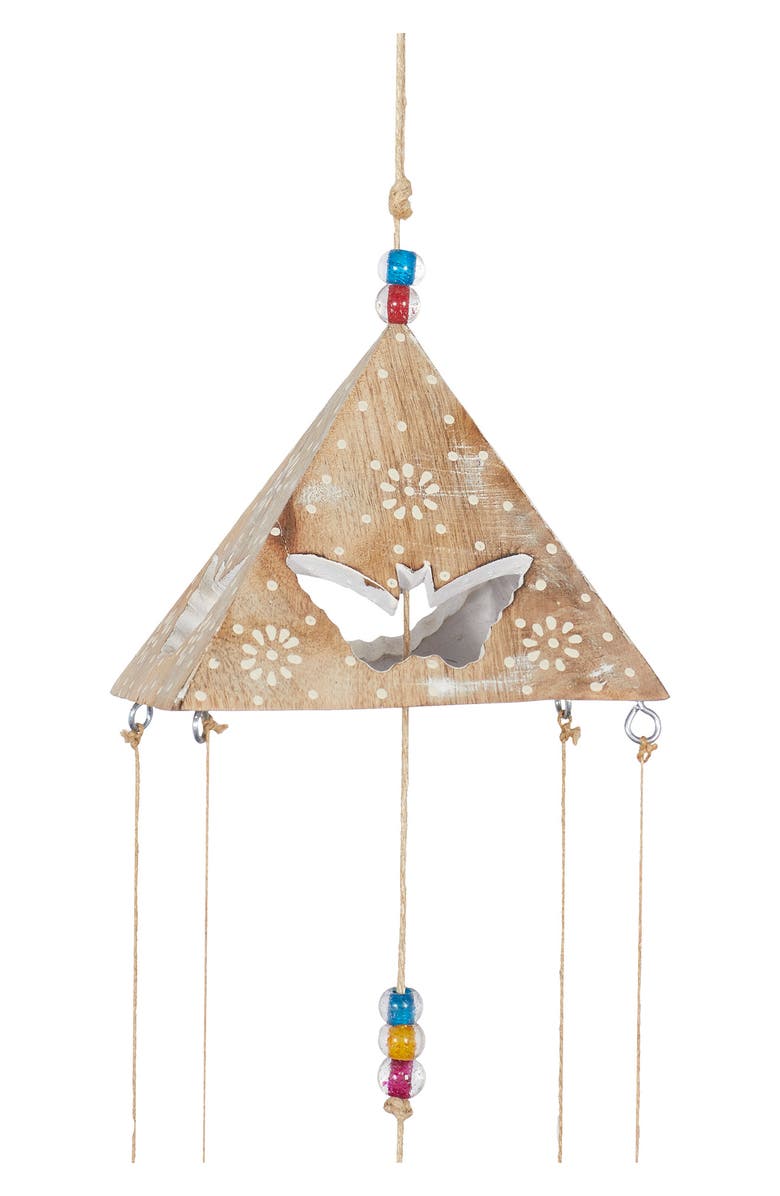 GINGER BIRCH STUDIO Goldtone Mango Wood Indoor & Outdoor Butterfly Windchime with Glass Beads & Cone Bells, Alternate, color, 