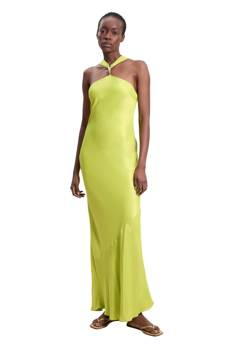 Satin Halter Maxi Dress, Main, color, Chartreuse