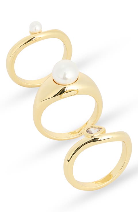 Set of 3 Demi Fine Cubic Zirconia & Faux Pearl Rings