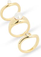 NORDSTROM RACK Set of 3 Demi Fine Cubic Zirconia & Faux Pearl Rings