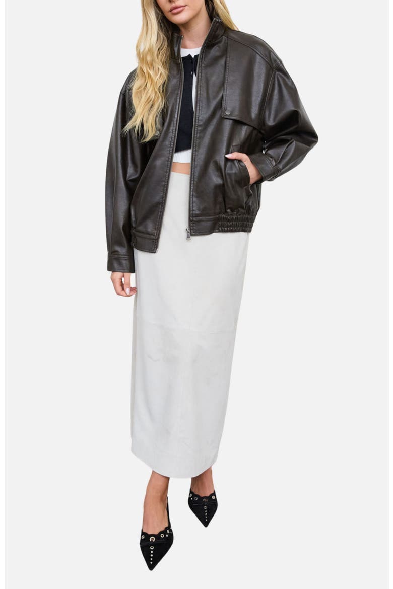 Faux Leather Bomber Jacket, Alternate, color, DARK BROWN
