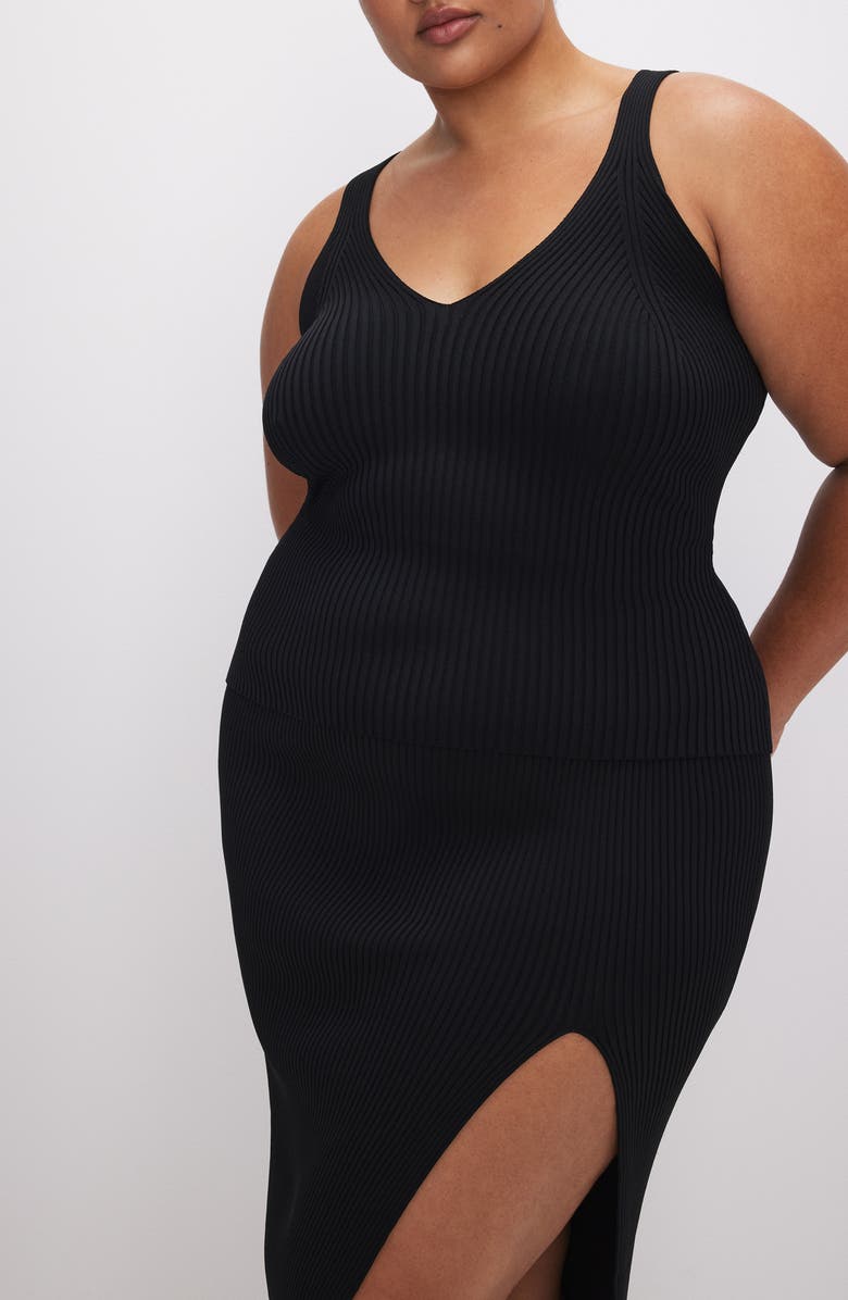 Good American Shine V-Neck Ribbed Crop Tank, Alternate, color, Black001