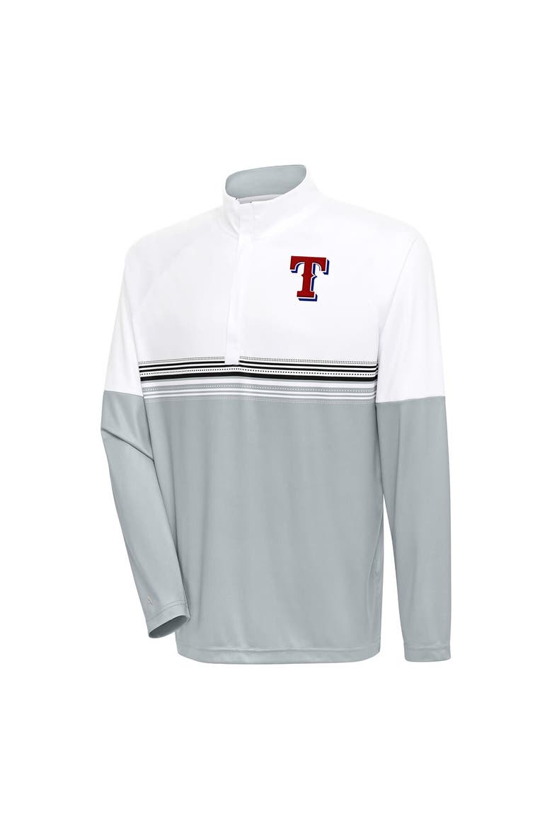 Men's Antigua White/Black Texas Rangers Bender Quarter-Zip Pullover Top, Main, color, White