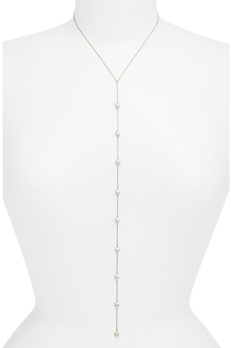 Cultured Pearl Lariat Necklace, Main, color, 14K YELLOW GOLD