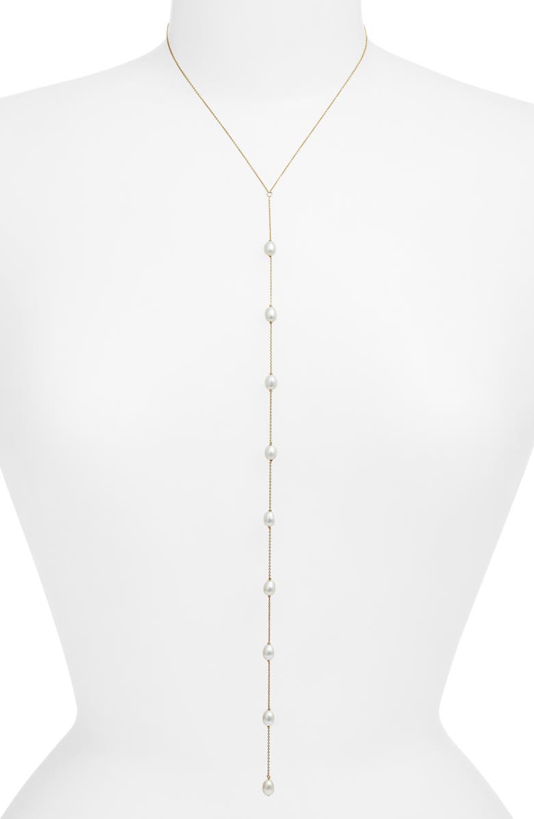 Poppy Finch Cultured Pearl Lariat Necklace, Main, color, 14K Yellow Gold