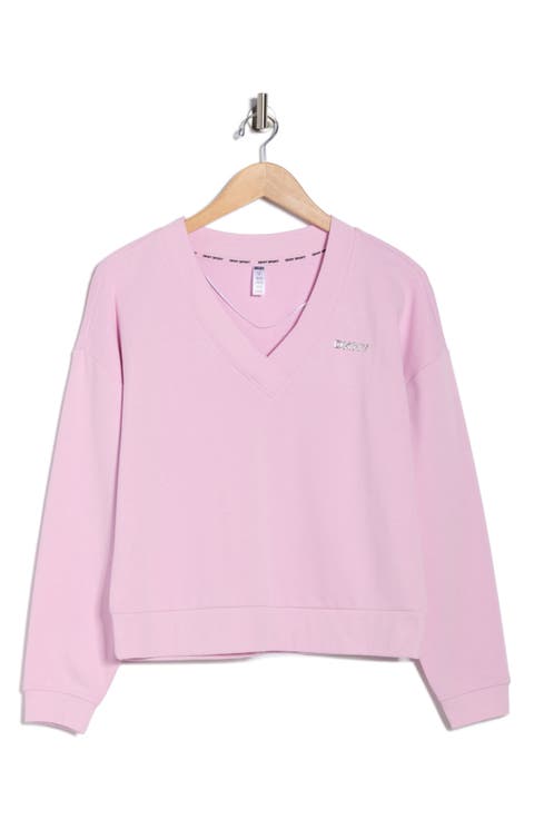 Metallic Logo V-Neck French Terry Sweatshirt