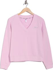 DKNY Metallic Logo V-Neck French Terry Sweatshirt