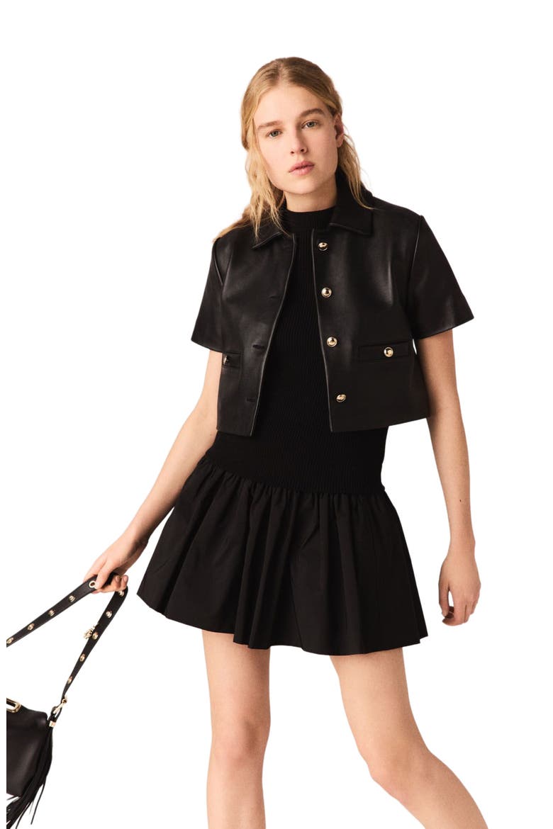 Cropped leather jacket, Alternate, color, Black
