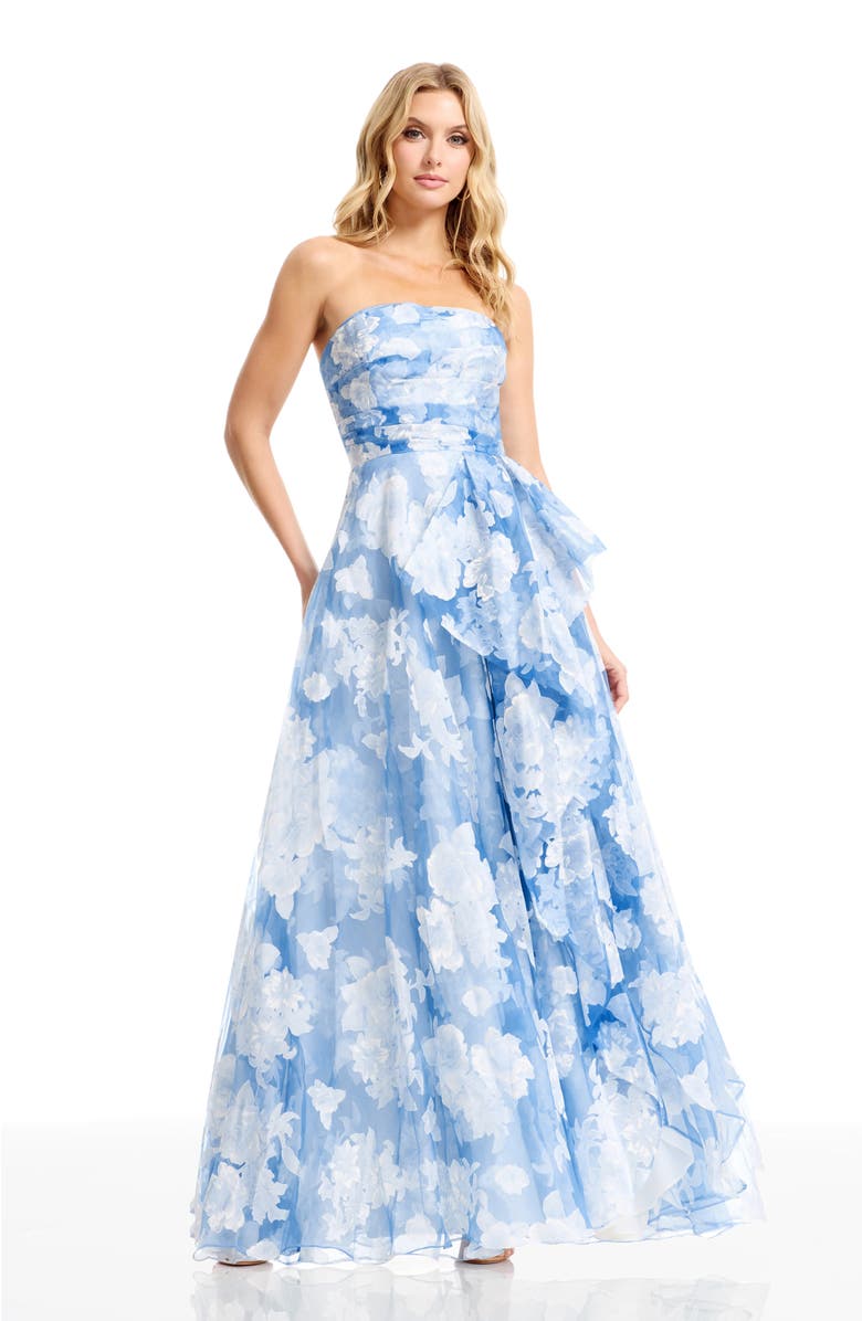 Dress the Population Kit Floral Strapless A-Line Gown, Alternate, color, 