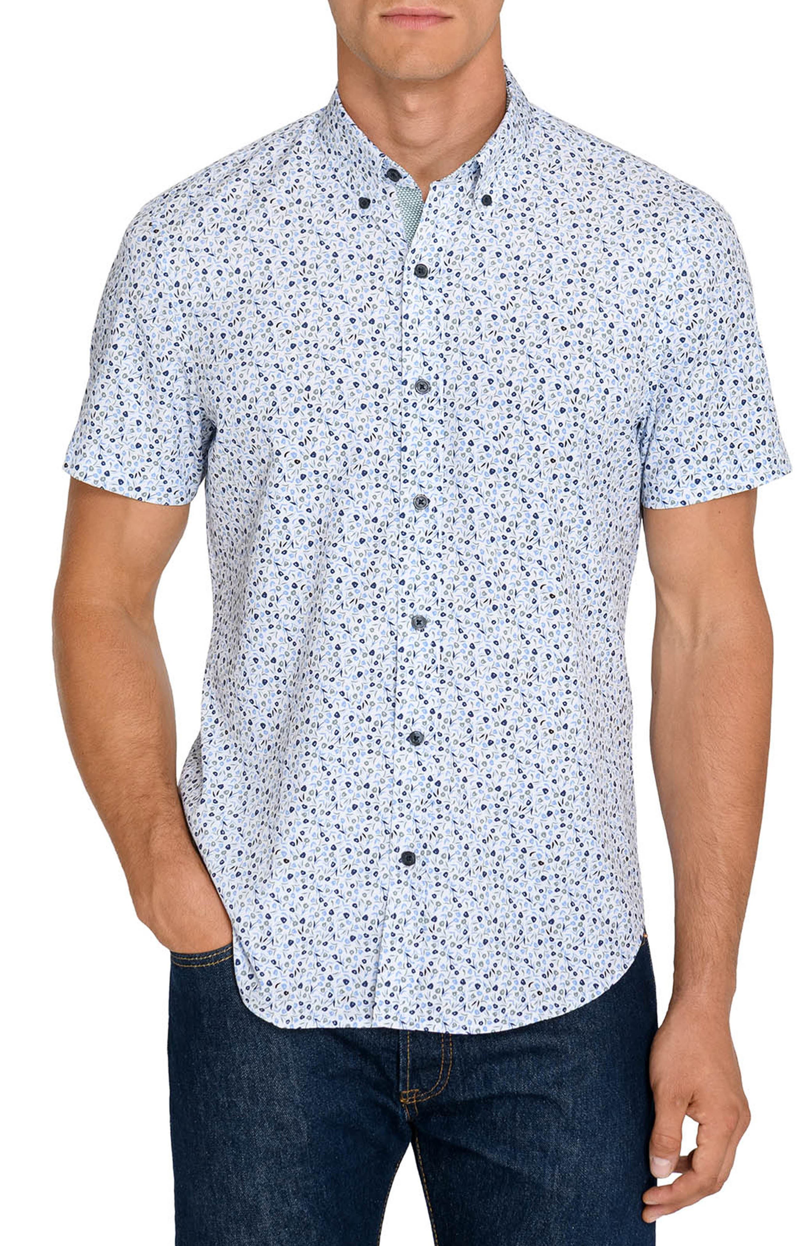 Tulip Floral Short Sleeve Stretch Button-Up Shirt