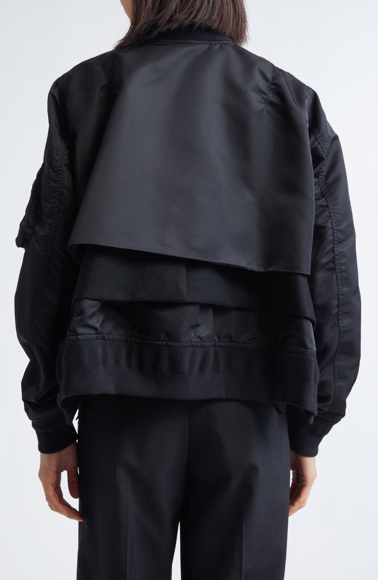 Sacai Nylon Twill & Wool Melton Blouson Jacket, Alternate, color, Black