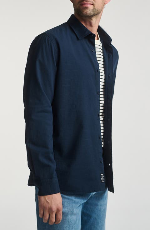 Textured Stretch Cotton Button-Up Shirt