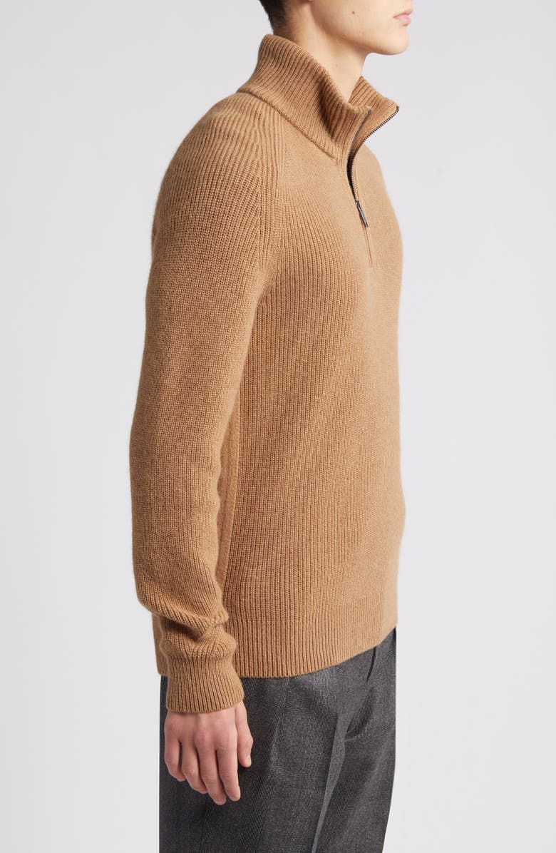 BOSS Camel Manto Quarter Zip Camel Hair Sweater, Alternate, color,