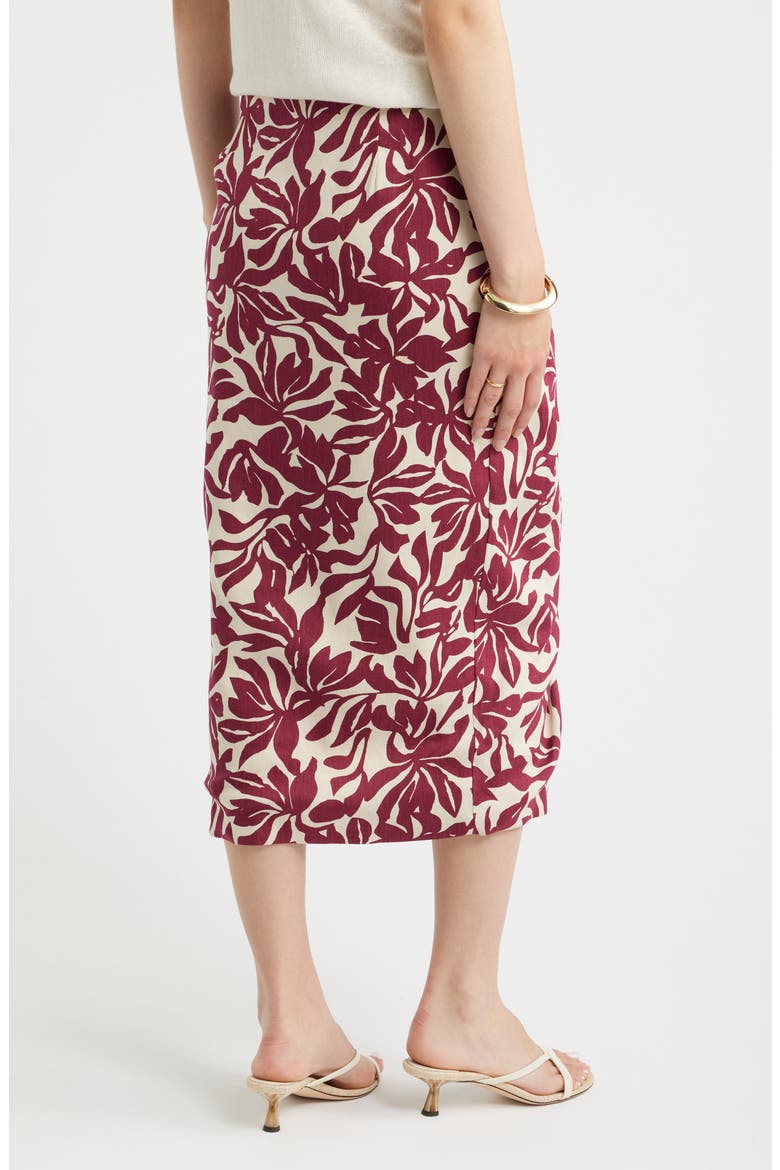 Linen Blend Wrap Midi Skirt, Alternate, color, BEIGE- BURGUNDY FIRA BLOOM