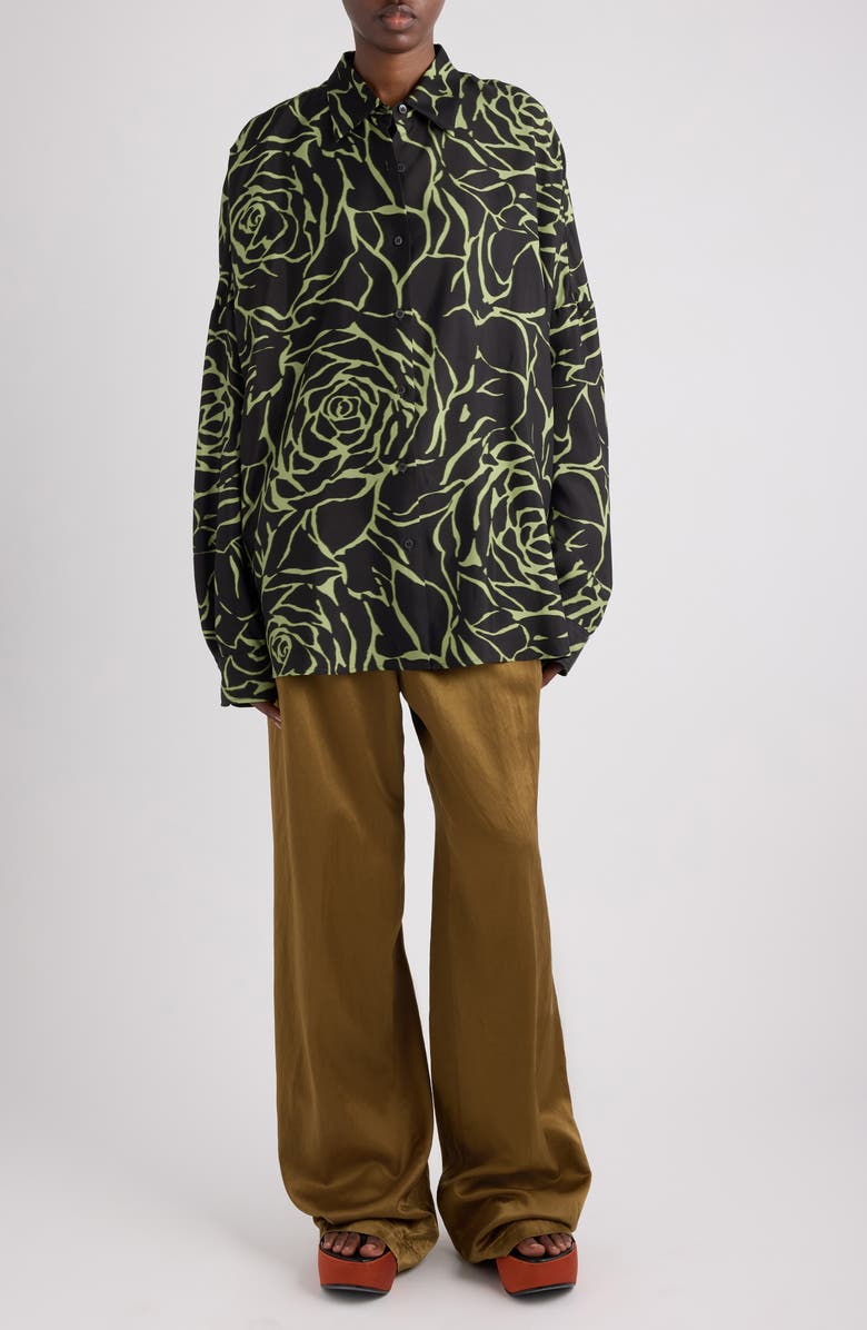 Dries Van Noten Peaches Belted Pleated Wide Leg Trousers, Alternate, color, Umber