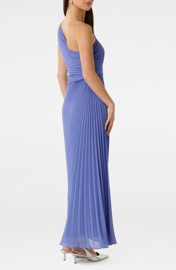 Mirabelle One-Shoulder Pleated Gown