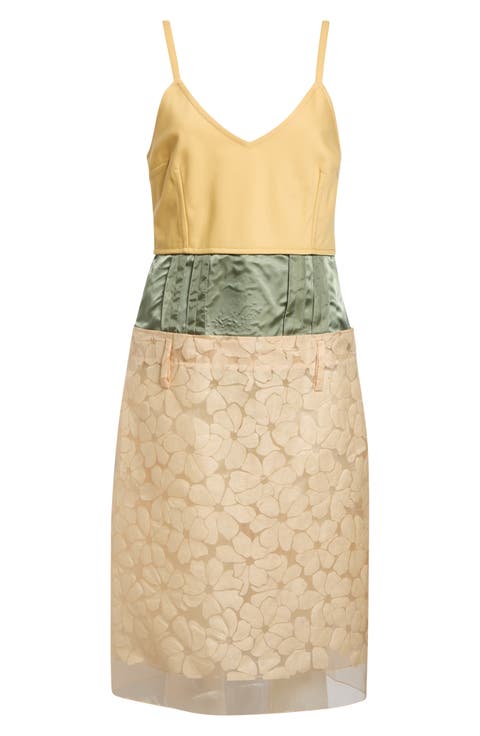 Mixed Media Floral Organza & Satin Waist Dress