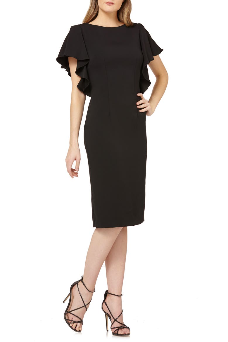 Flutter Sleeve Sheath Dress, Main, color, BLACK