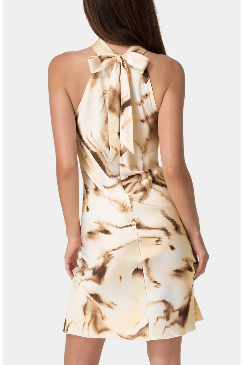 Satin Mock Neck Dress, Alternate, color, TAN/ MULTI
