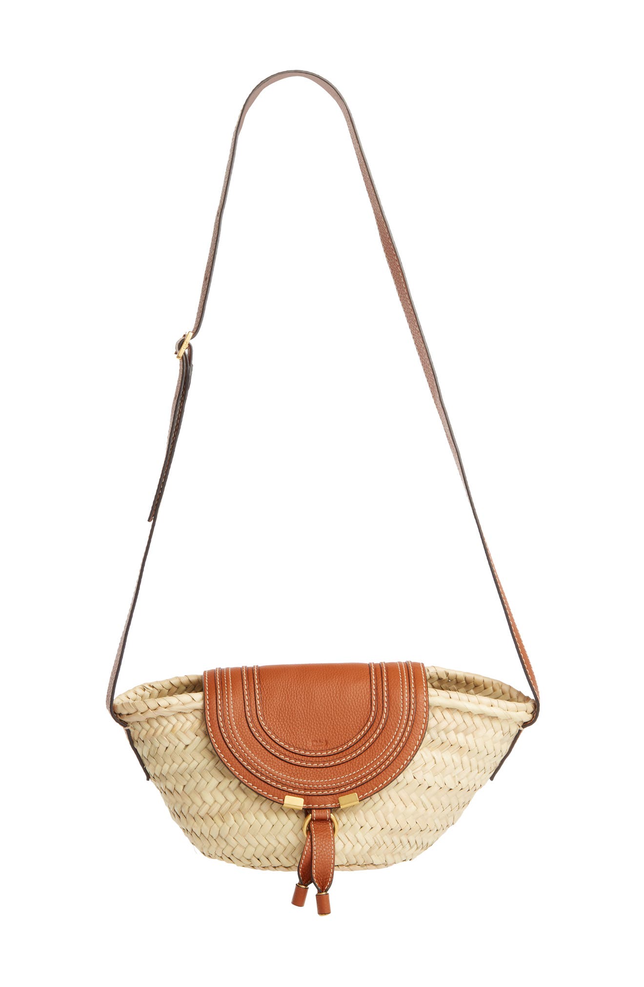 Chloé Small Marcie Leather & Raffia Crossbody Bag, Main, color, 