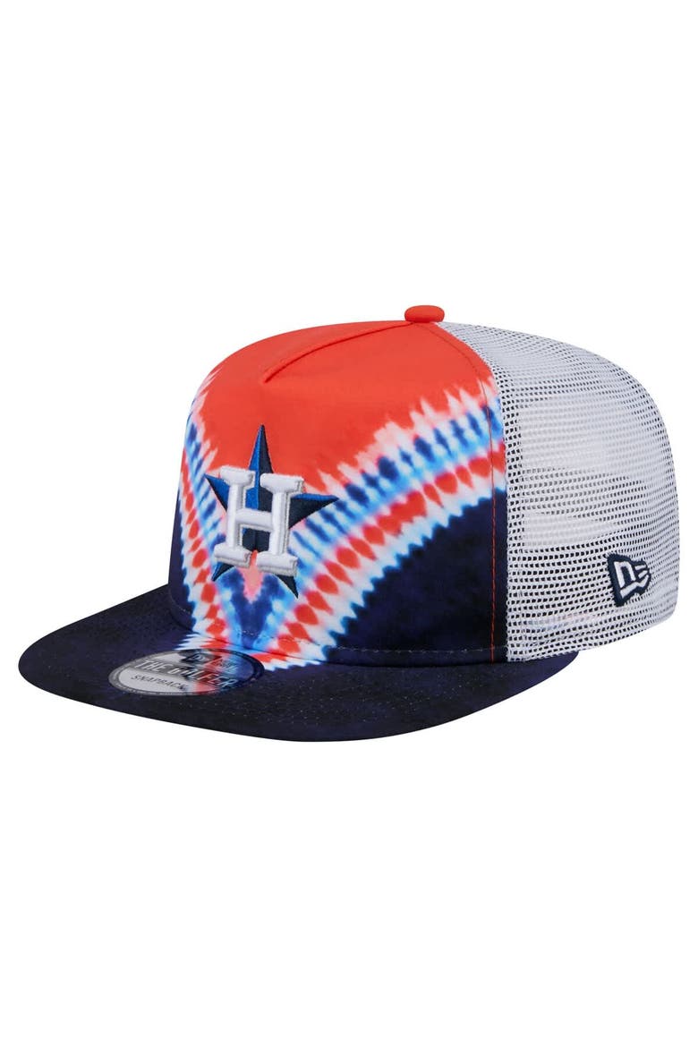 Men's New Era Houston Astros Tie-Dye Golfer Trucker Adjustable Hat, Main, color, Navy