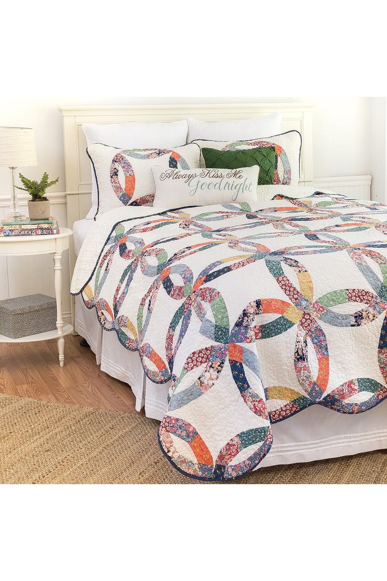 Heritage Double Wedding Ring Patchwork Cotton Blend Bedding Set, Main, color, White