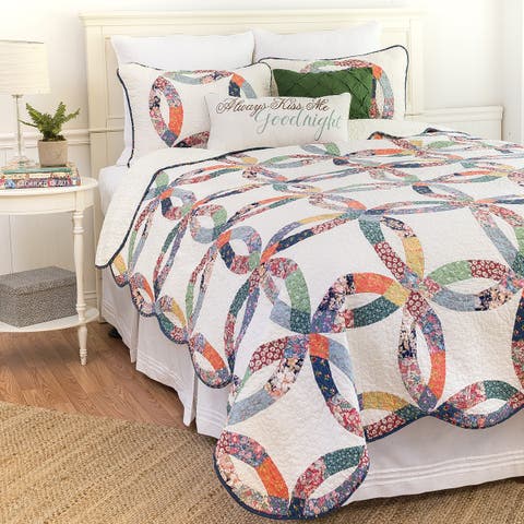 Heritage Double Wedding Ring Patchwork Cotton Blend Bedding Set