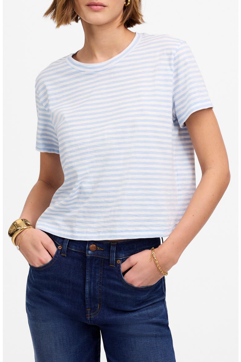 Stripe Boxy Crop Slub T-Shirt, Main, color, LIGHT POOL