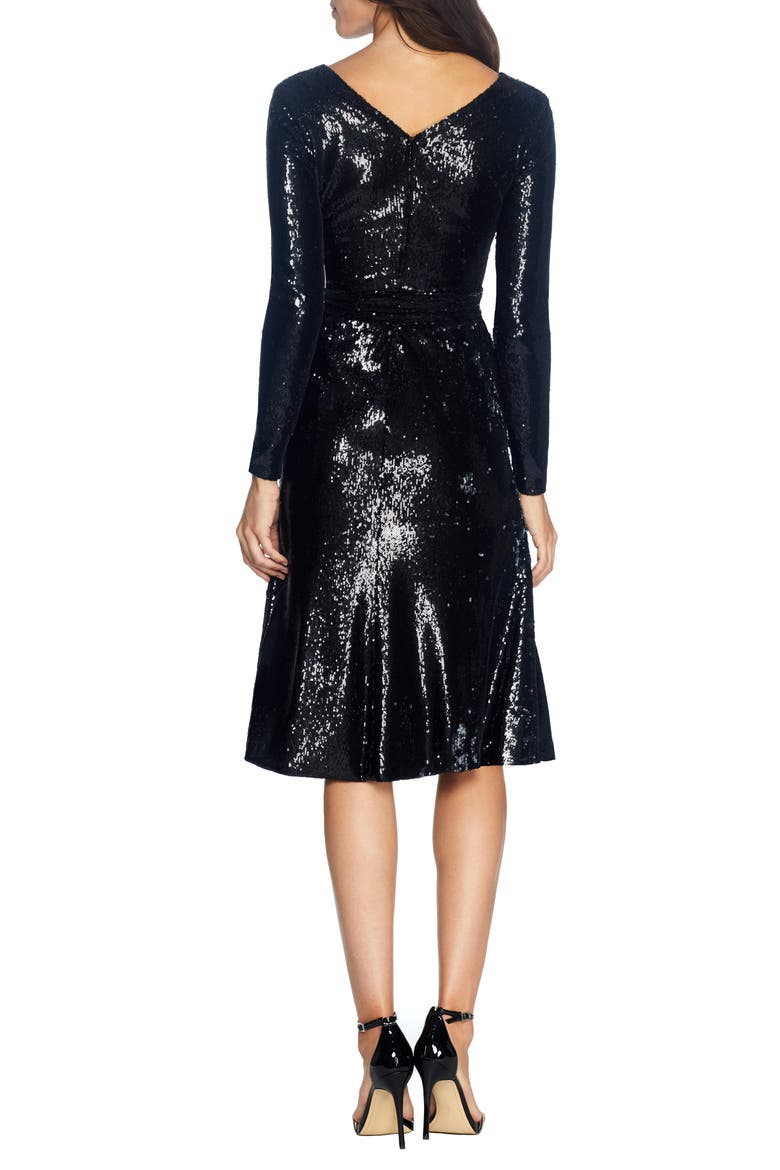 Daphne Long Sleeve Sequin Cocktail Dress, Alternate, color, EBONY