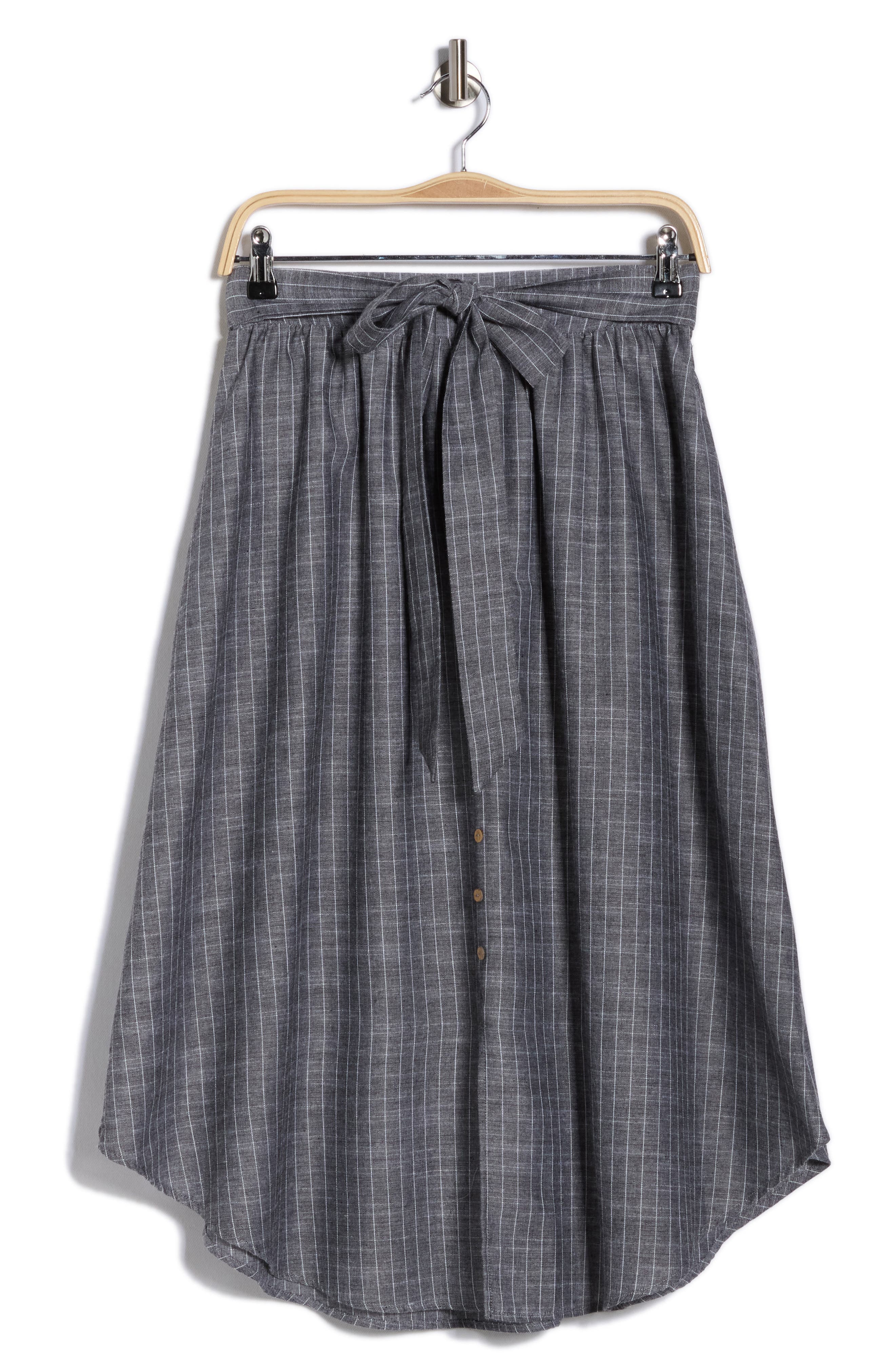 Renee C Stripe Linen & Cotton Curve Hem Skirt