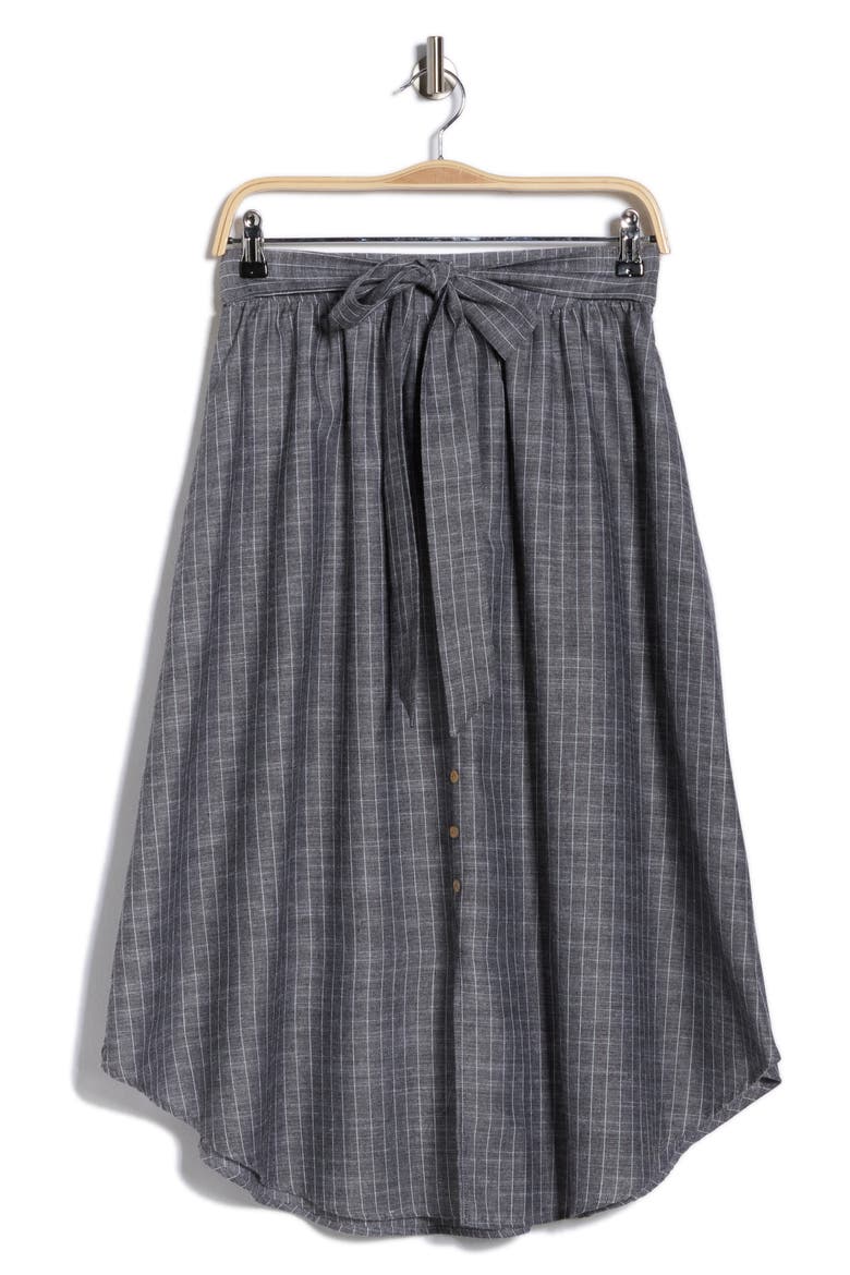 Stripe Linen & Cotton Curve Hem Skirt, Alternate, color, BLACK