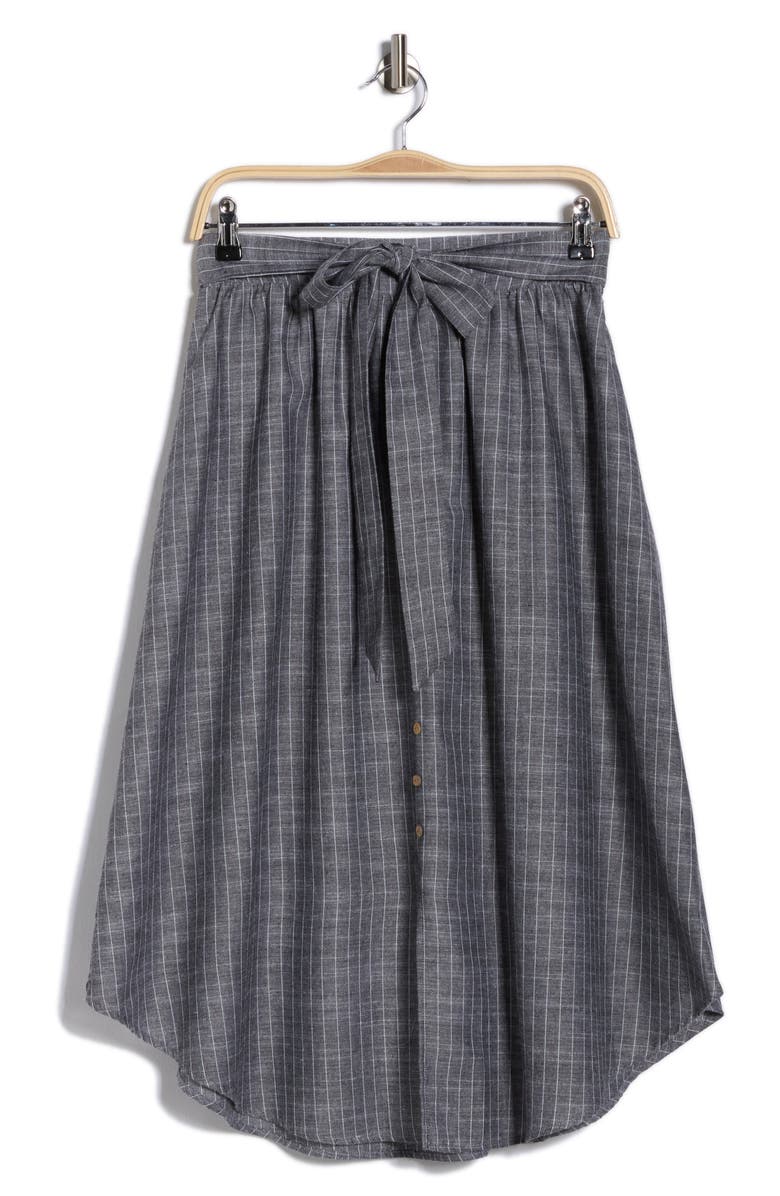 Renee C Stripe Linen & Cotton Curve Hem Skirt, Alternate, color, Black