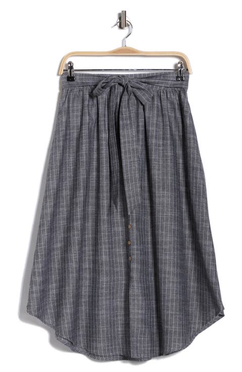 Stripe Linen & Cotton Curve Hem Skirt