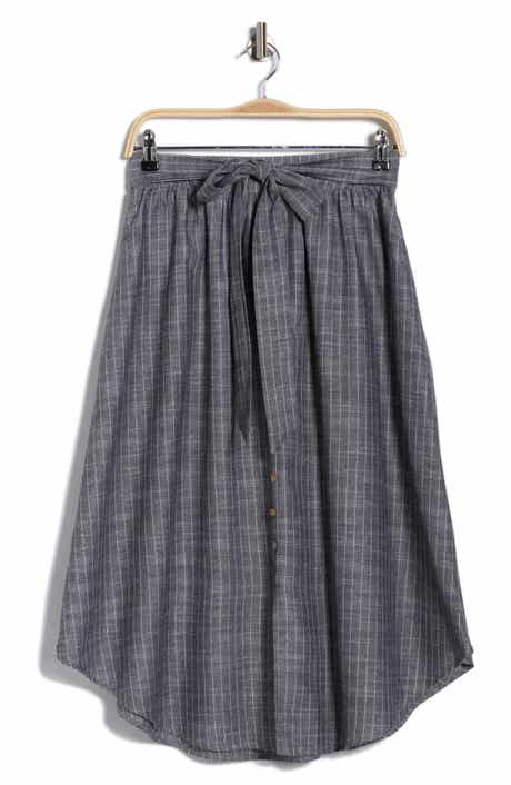 Renee C Stripe Linen & Cotton Curve Hem Skirt