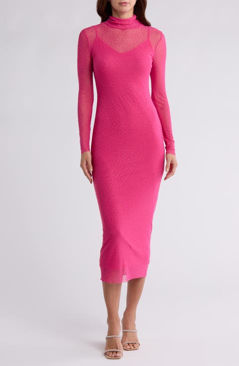 Marni Rhinestone Long Sleeve Mesh Midi Dress