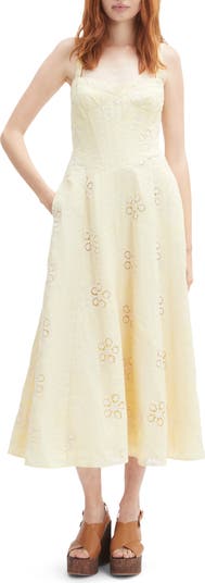 Bardot Lilah Floral Eyelet Lace Corset Midi Sundress | Nordstrom