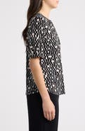 AK ANNE KLEIN Print Knit Top with Elbow Sleeves