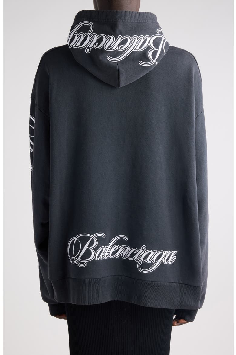 Oversize Logo Cotton Hoodie, Alternate, color, 6552 WASHED BLACK 2/ WHITE