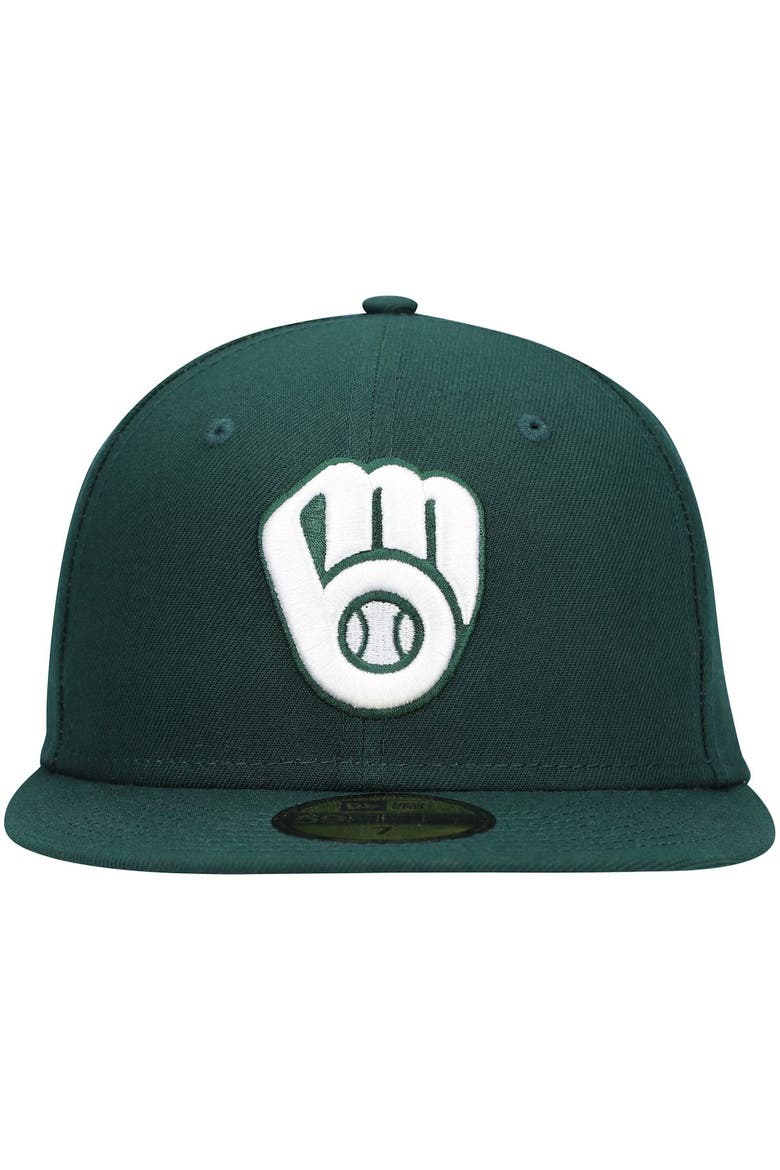 Men's New Era Green Milwaukee Brewers White Logo 59FIFTY Fitted Hat, Alternate, color, Green