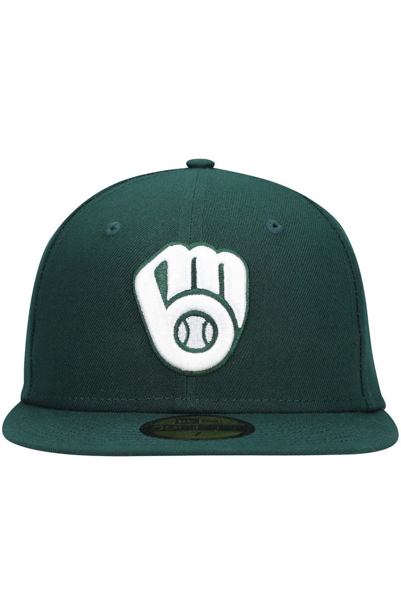 New Era Men's New Era Green Milwaukee Brewers White Logo 59FIFTY Fitted Hat, Alternate, color, Green