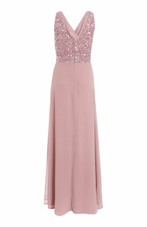 Quiz Chiffon Embellished Wrap Maxi Dress In Pink