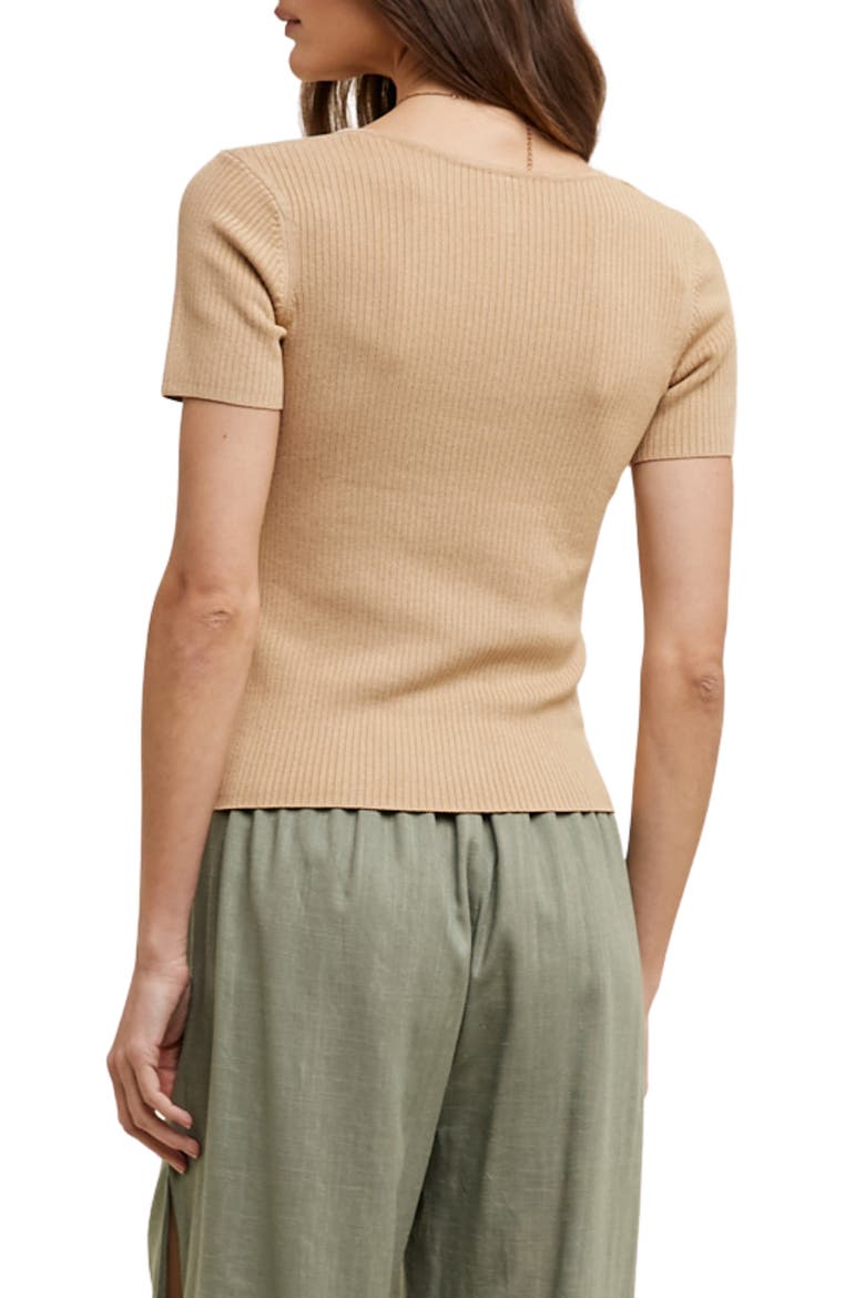 Sweetheart Neck Short Sleeve Ribbed Sweater, Alternate, color, TAUPE