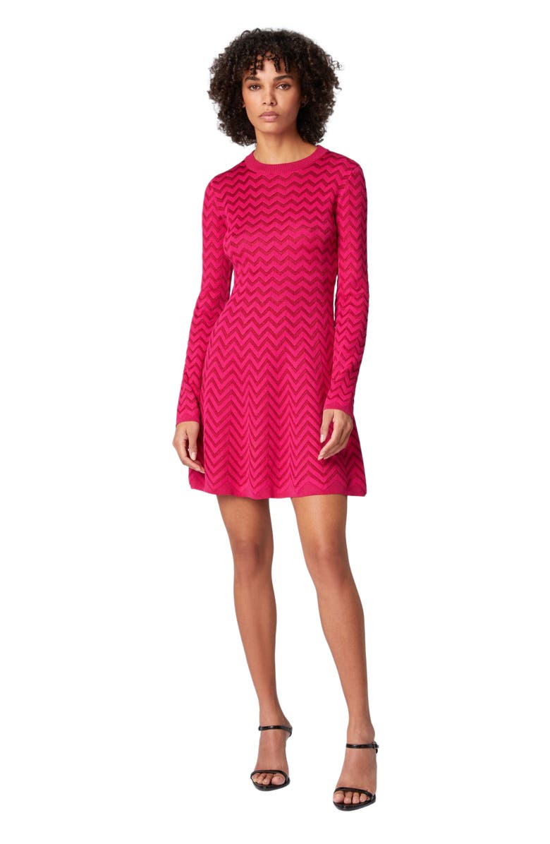 Missoni Tone-on-tone Chevron Long-sleeved Mini-dress, Main, color, Magenta Red