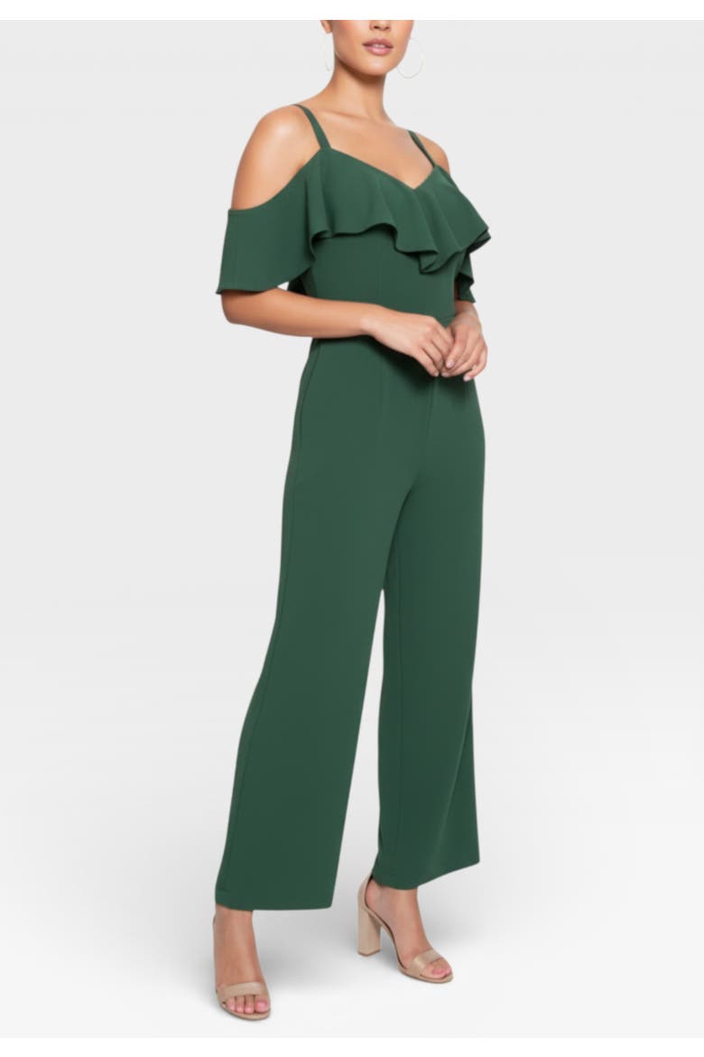 Marcella Off the Shoulder Ruffle Jumpsuit, Alternate, color, Spruce