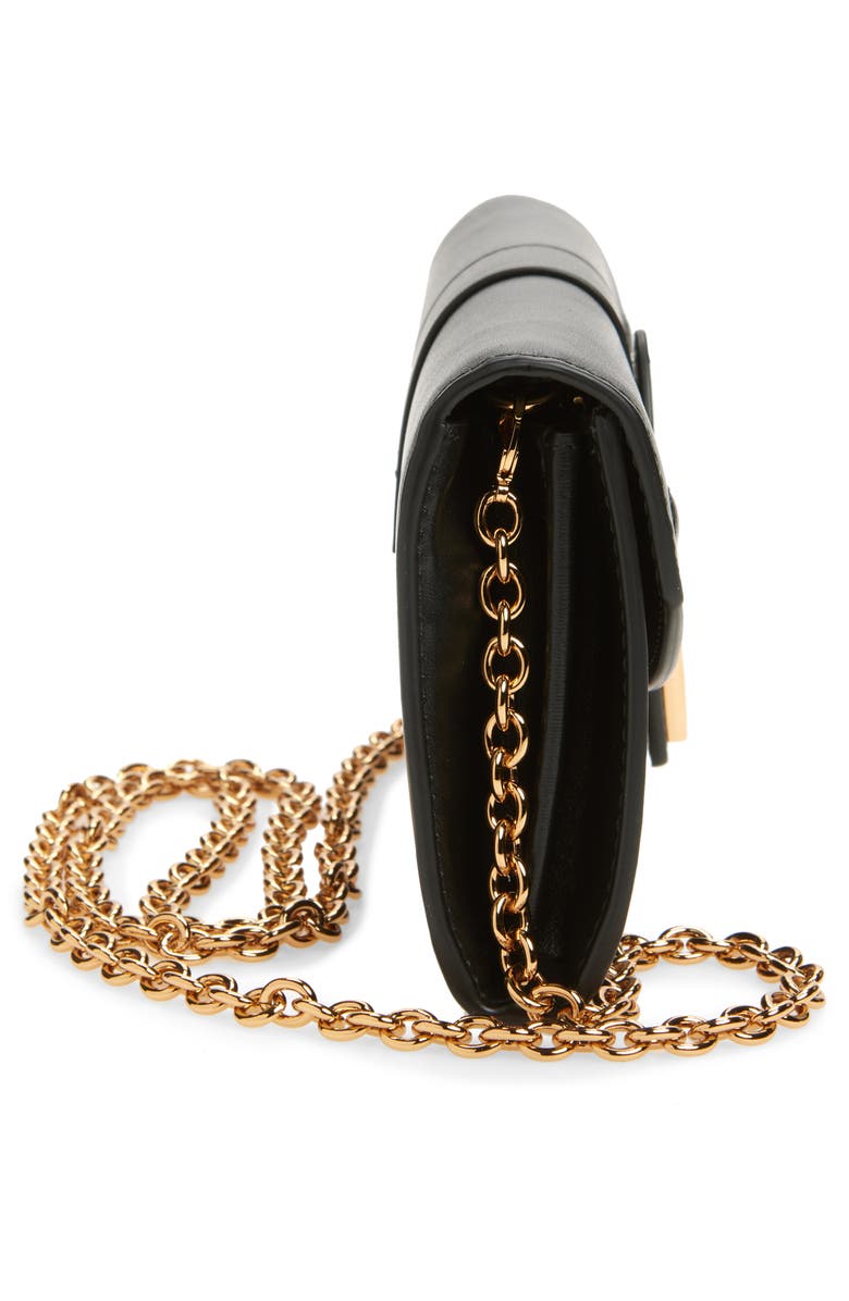 Versace V Leather Wallet on a Chain, Alternate, color, Black Versace Gold