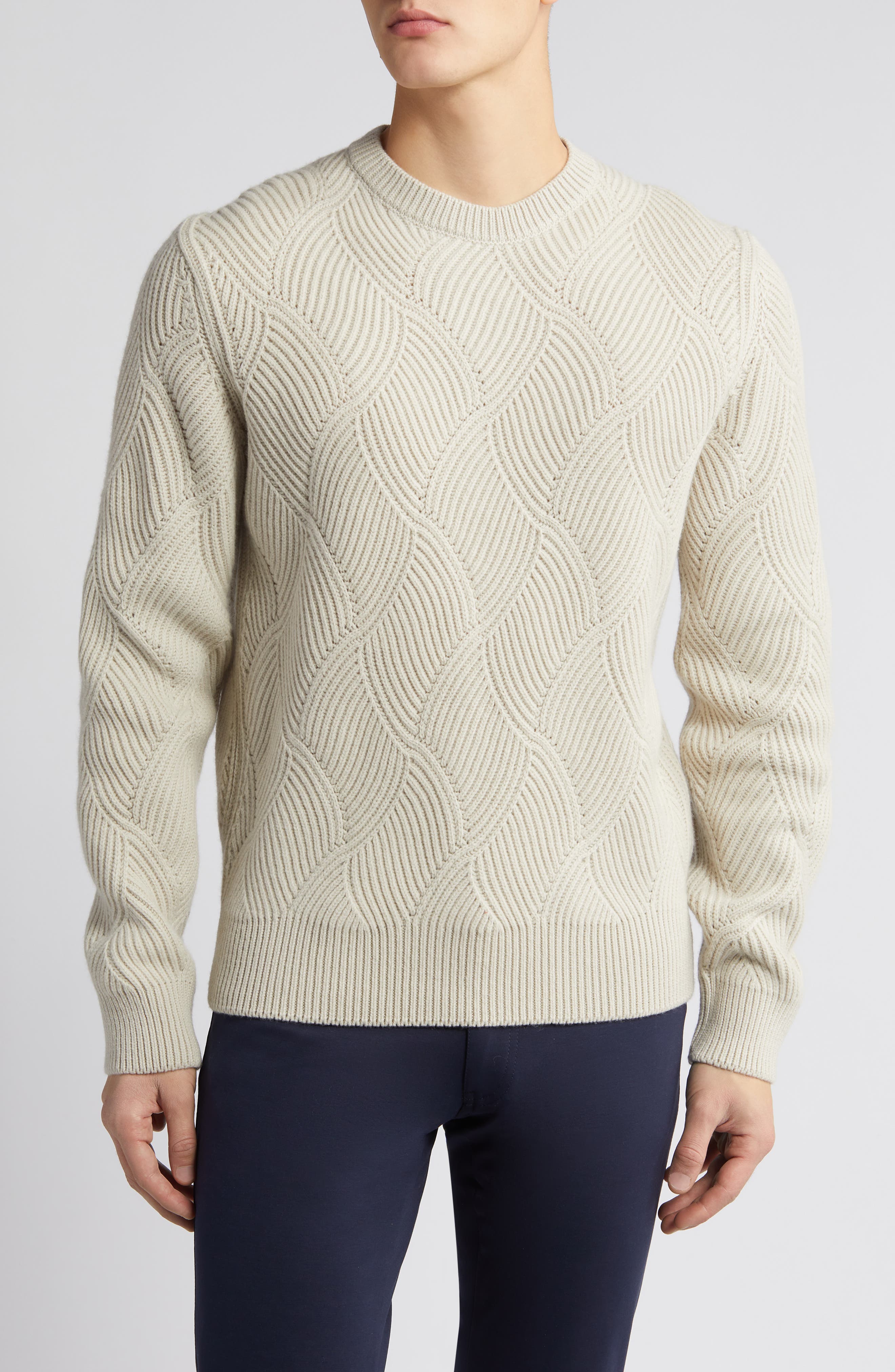 BOSS Camel Mezzo Wool & Cashmere Crewneck Sweater in Light Beige 