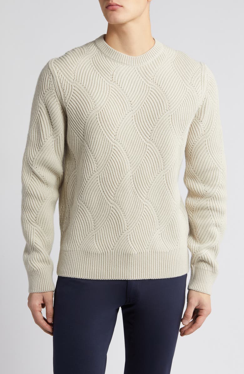 BOSS Camel Mezzo Wool & Cashmere Crewneck Sweater, Main, color, Light Beige