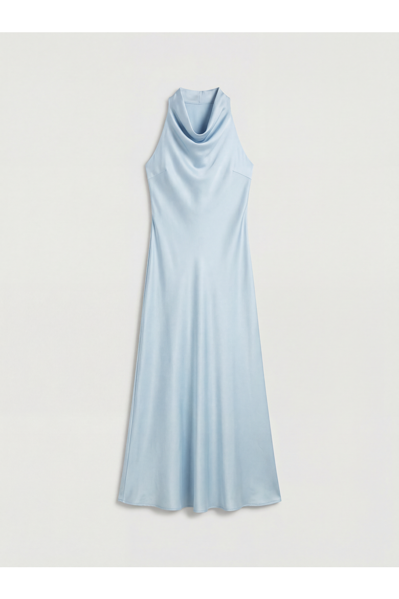 Cowl Halterneck Satin Bridesmaid Dress, Alternate, color, Light Blue