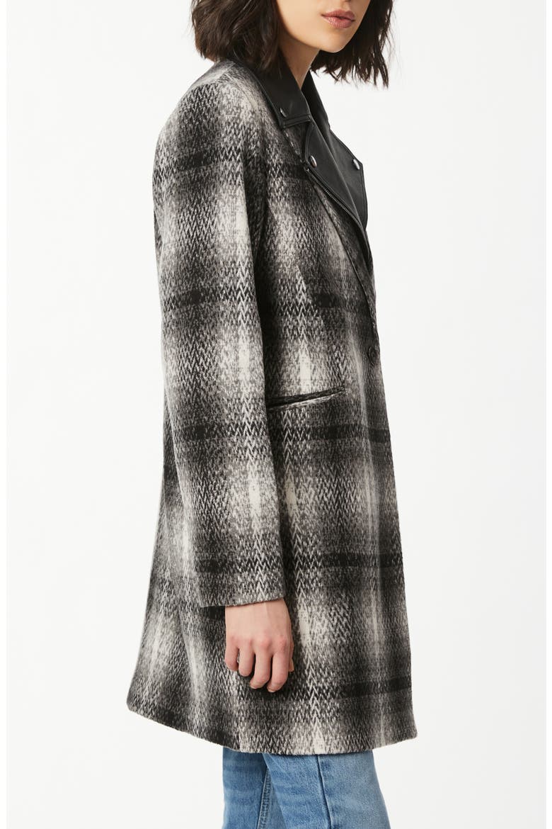 Plaid Coat with Removable Faux Leather Bib, Alternate, color, GREY